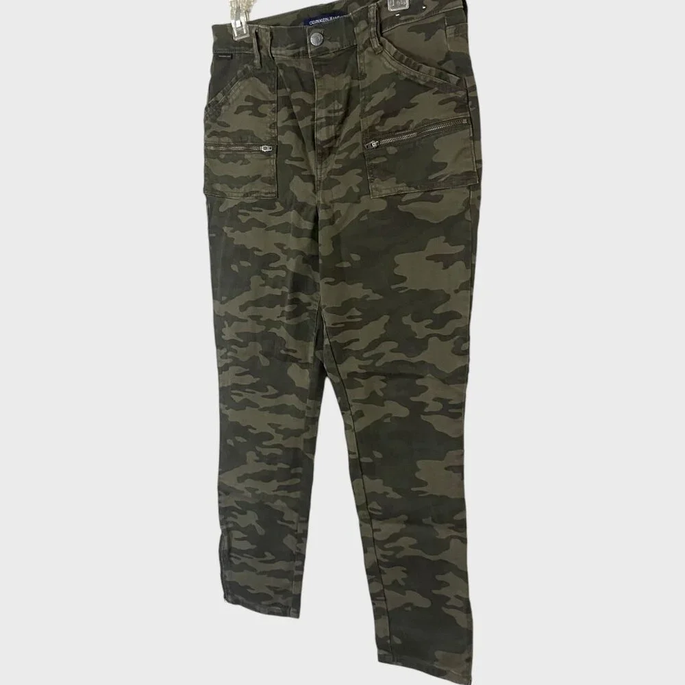 Calvin Klein Camo High-Rise Skinny Jeans Women's 31 Army Green Ankle-Zip Denim - Picture 2 of 11